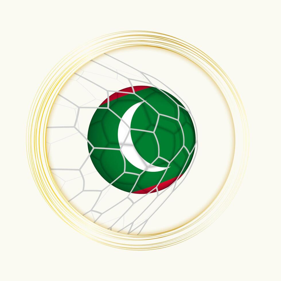 maldiverna scoring mål, abstrakt fotboll symbol med illustration av maldiverna boll i fotboll netto. vektor