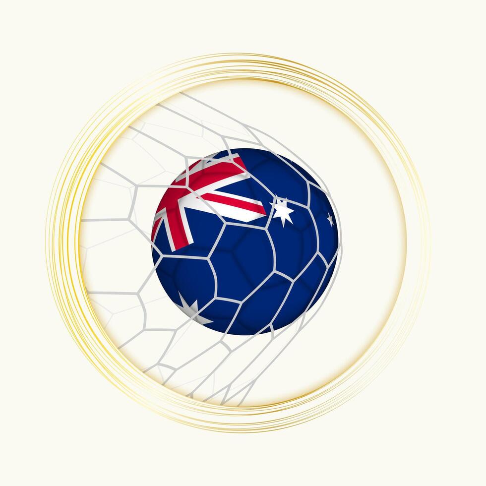 Australien Wertung Ziel, abstrakt Fußball Symbol mit Illustration von Australien Ball im Fußball Netz. vektor