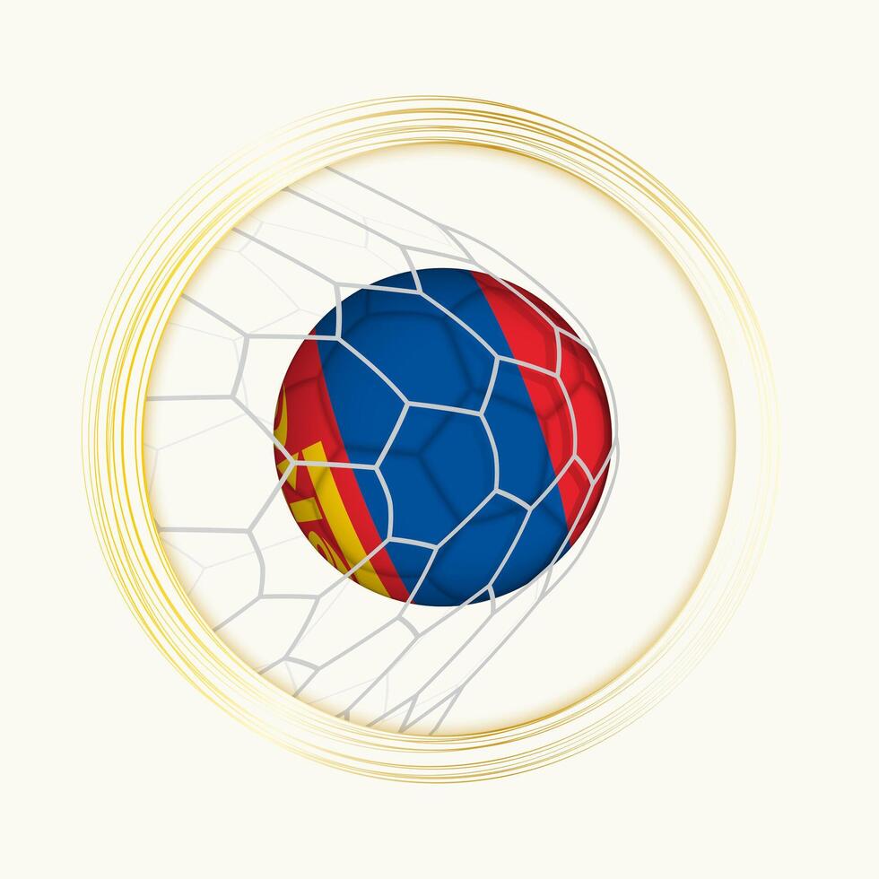 mongoliet scoring mål, abstrakt fotboll symbol med illustration av mongoliet boll i fotboll netto. vektor