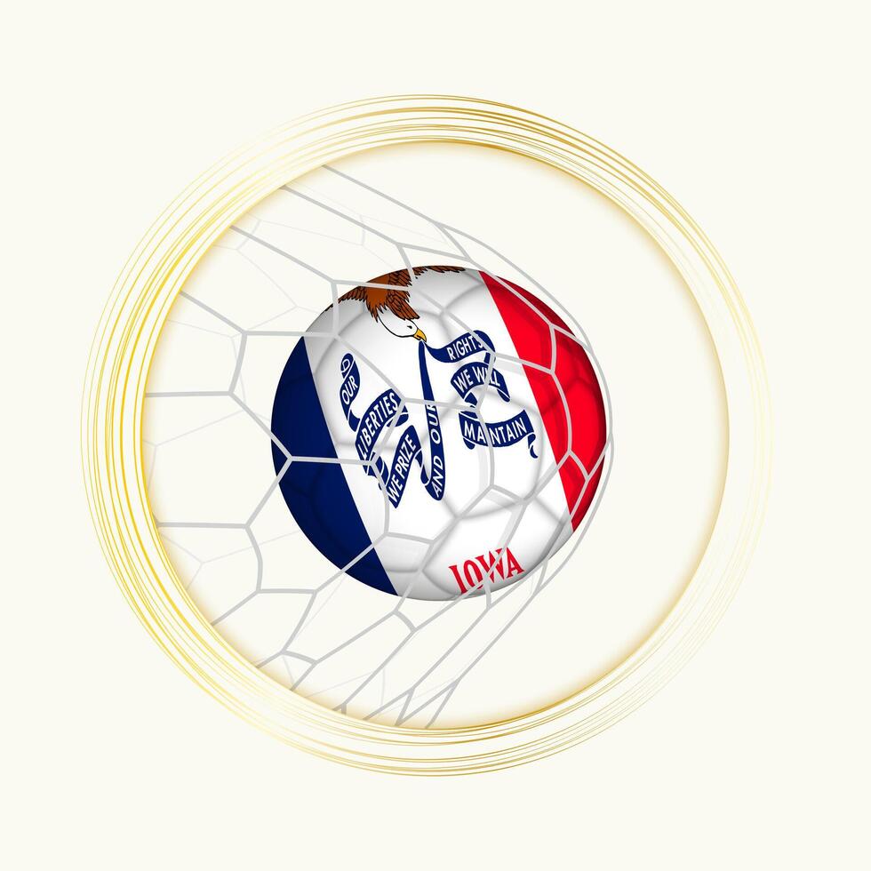 Iowa Wertung Ziel, abstrakt Fußball Symbol mit Illustration von Iowa Ball im Fußball Netz. vektor