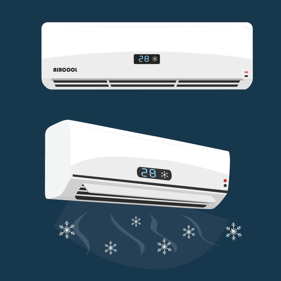 Luft Klimaanlage. Zuhause Gerät. elektrisch Ausrüstung. eben im Karikatur Stil isoliert auf Weiß Hintergrund. vektor