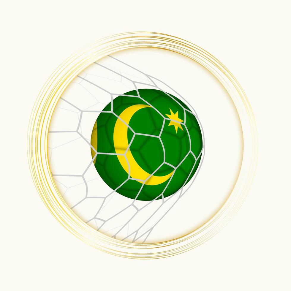 Kokos Inseln Wertung Ziel, abstrakt Fußball Symbol mit Illustration von Kokos Inseln Ball im Fußball Netz. vektor