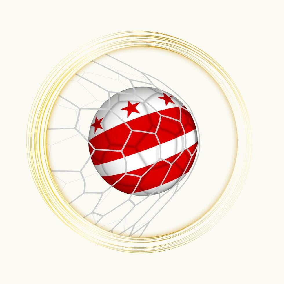 Kreis von Columbia Wertung Ziel, abstrakt Fußball Symbol mit Illustration von Kreis von Columbia Ball im Fußball Netz. vektor