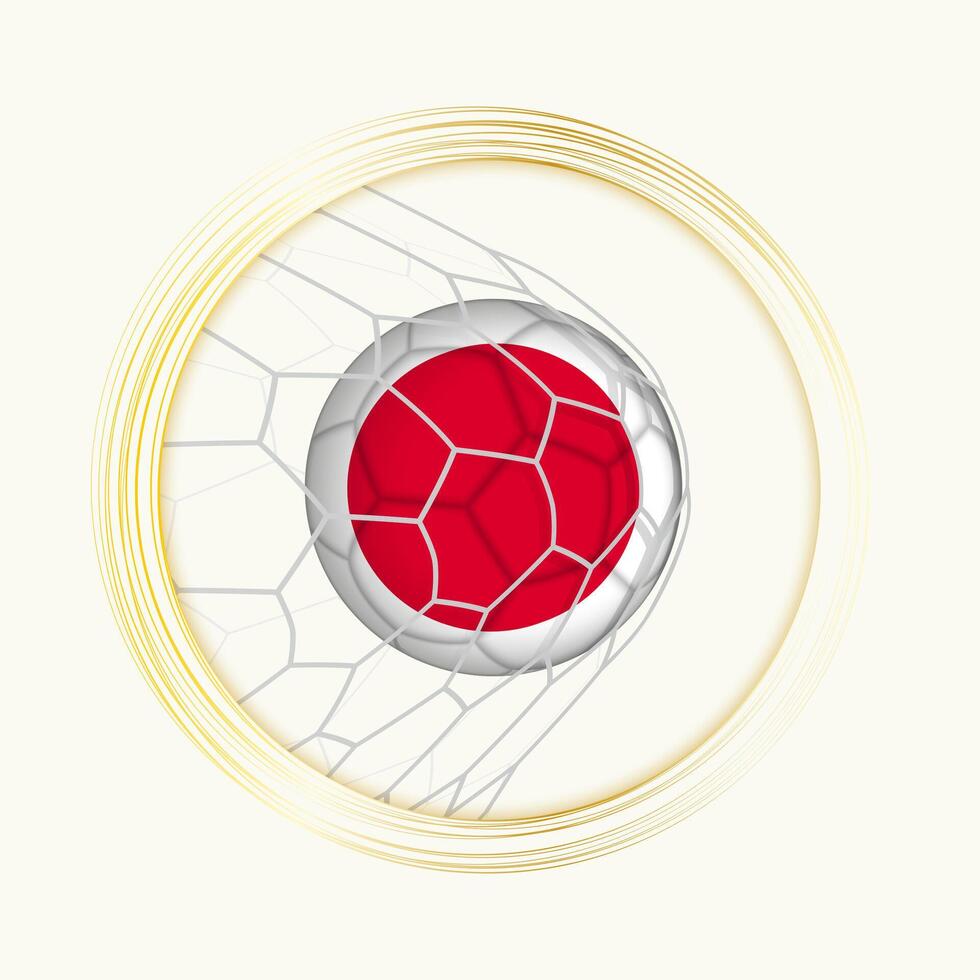 japan scoring mål, abstrakt fotboll symbol med illustration av japan boll i fotboll netto. vektor