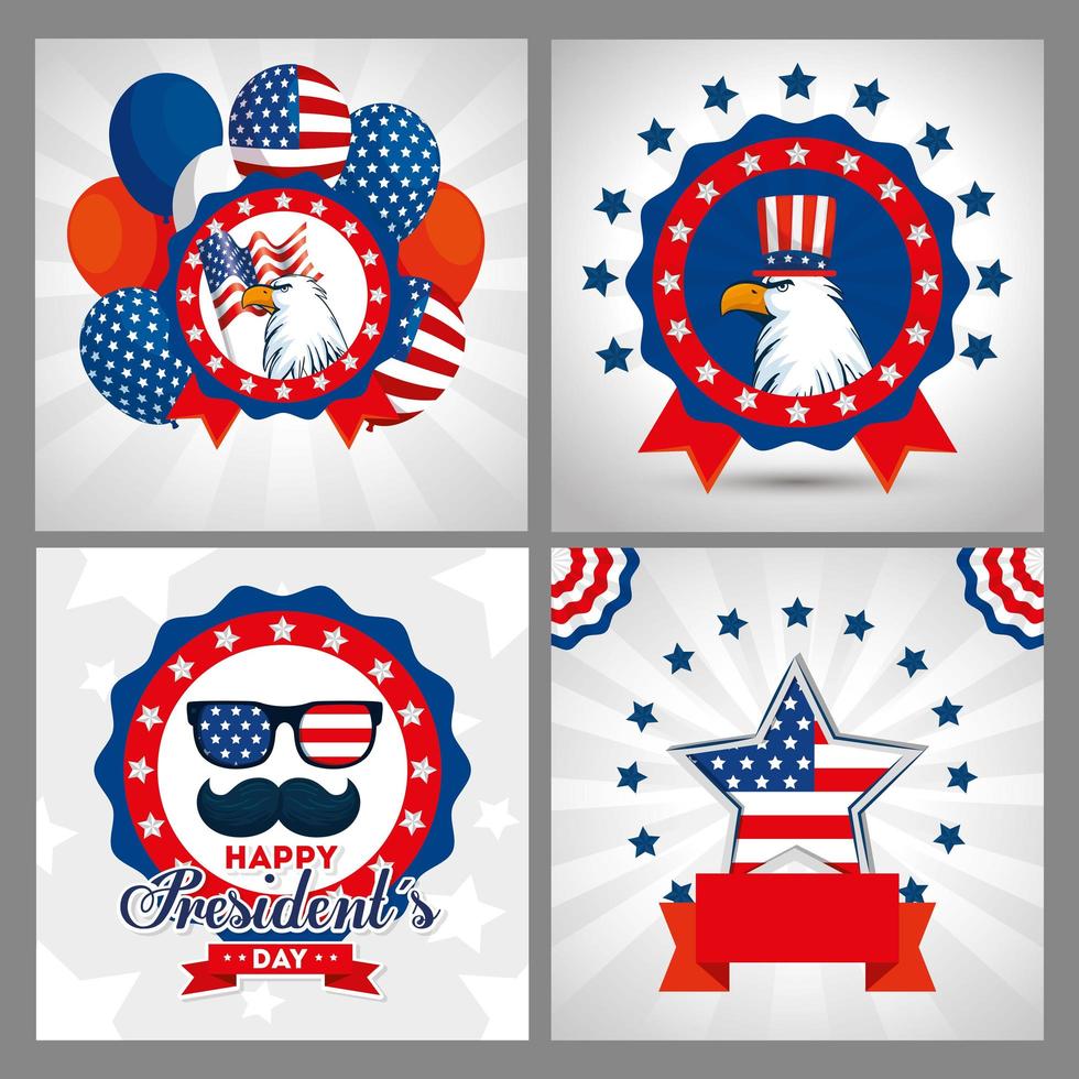 Adlerbrille Schnurrbart und Stern von USA Happy Presidents Day Vektordesign vektor