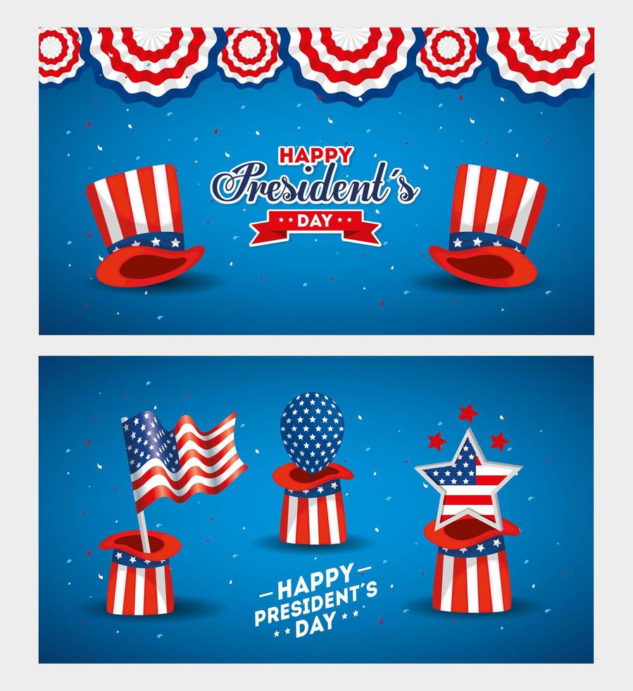 Hüte Flaggenballon und Star of USA Happy Presidents Day Vector Design