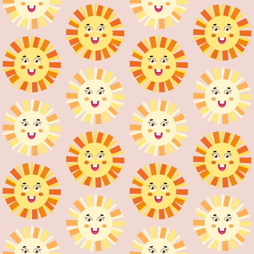 abstrakt nahtlos Muster mit einfach geometrisch Sonne. glücklich süß Sonne. Abbildung zum Kinder Design, Textil- Dekoration vektor