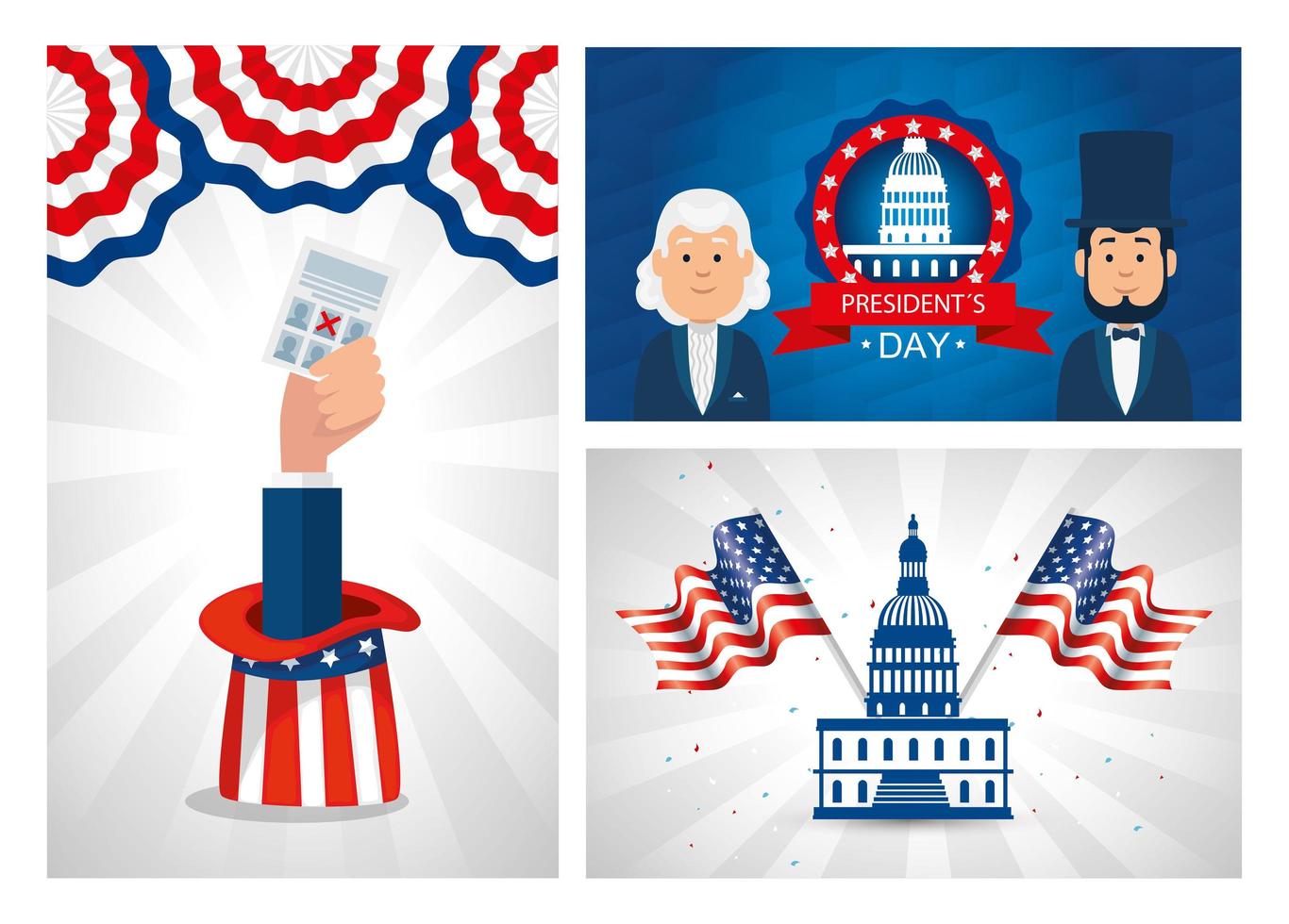 Männer Avatare Cartoons von USA Happy Presidents Day Vector Design