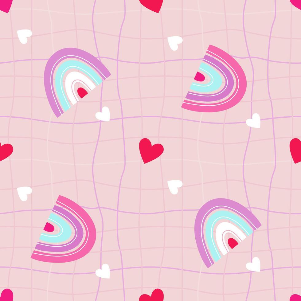 nahtlos Muster mit süß Regenbögen und Herzen. süß T-Shirt und Textil- Design zum Kinder Kleidung. vektor