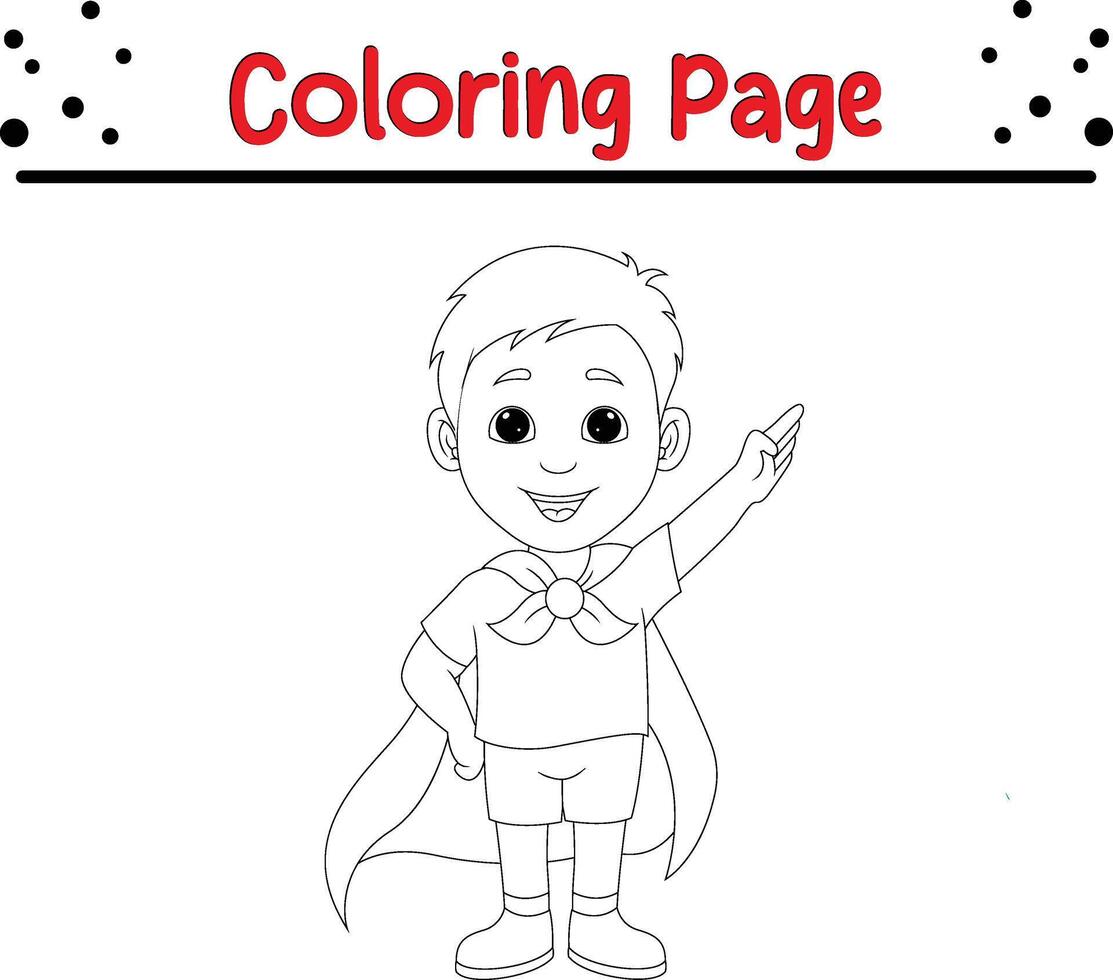 Junge posieren mögen Superheld Färbung Buch Seite zum Kinder vektor