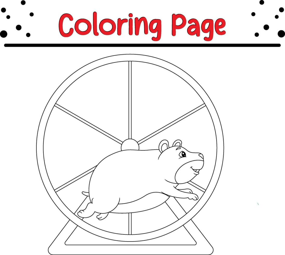 süß Hamster Laufen rollen Rad Färbung Buch Seite zum Kinder vektor