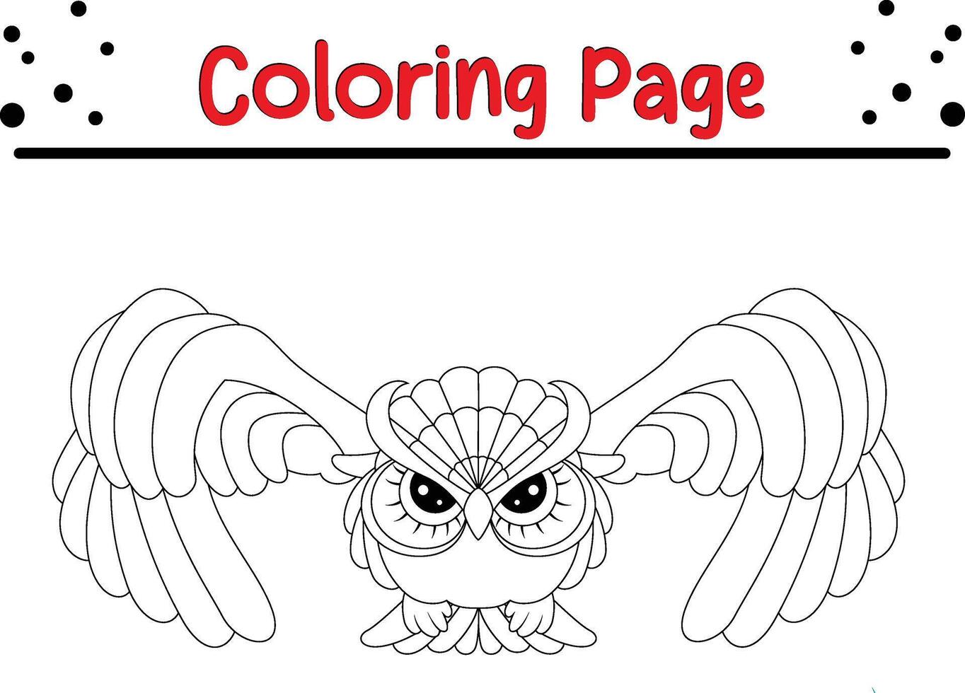 Uggla flygande färg bok sida för ungar. vektor
