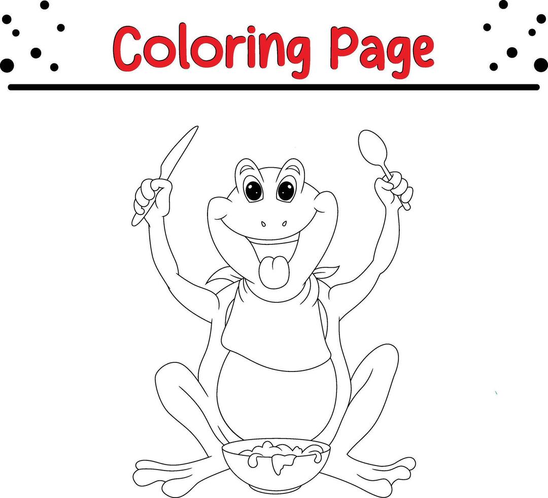 süß Frosch halten Besteck Färbung Seite zum Kinder und Erwachsene vektor