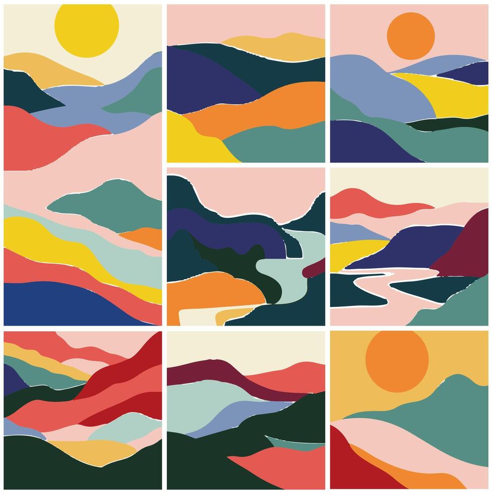 abstrakt Landschaft Farbe Blöcke Serie vektor