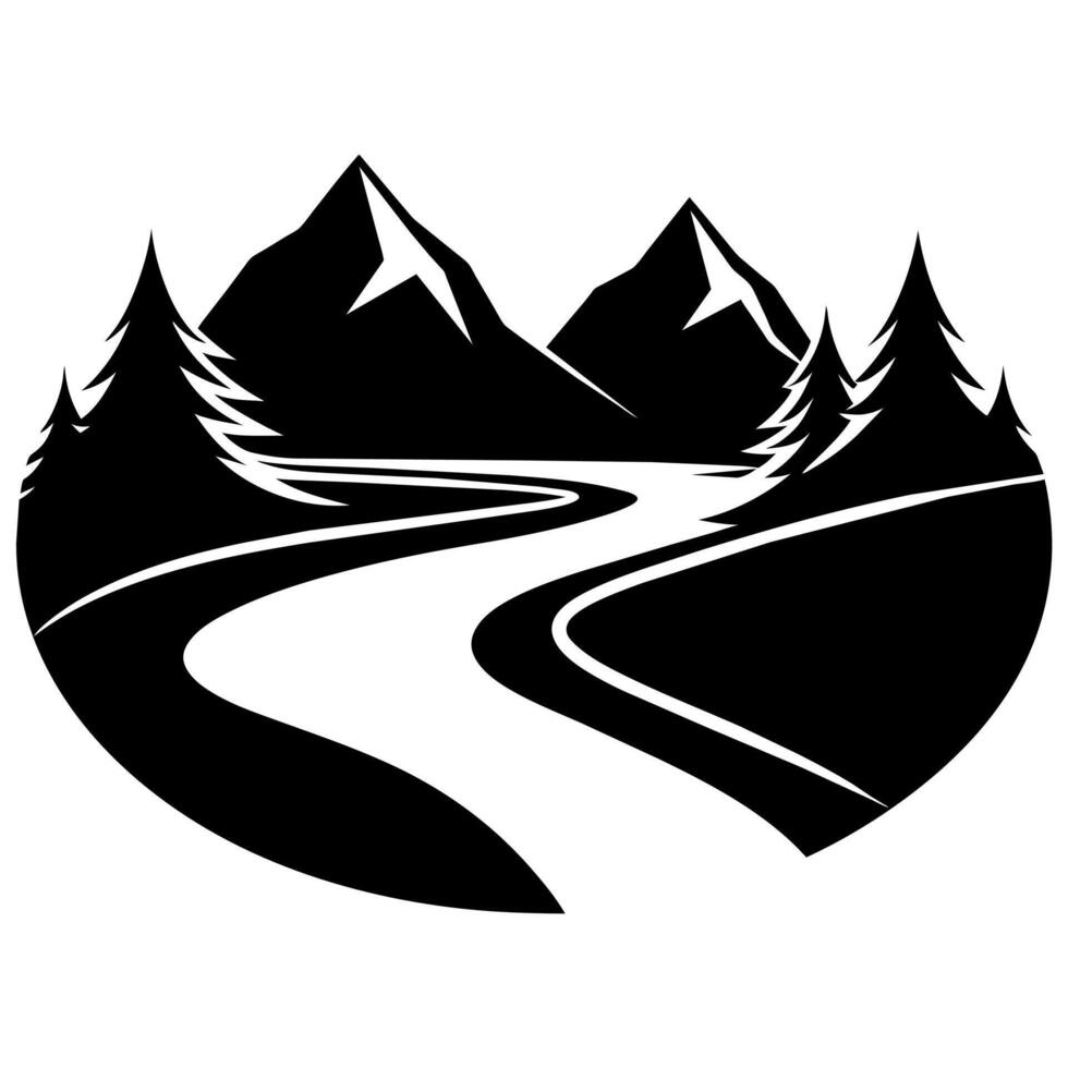 Fluss mit Berg Logo Konzept eben Stil Illustration vektor