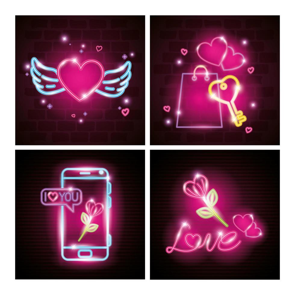 Valentinstagskarten im Neonlicht, Valentinstag vektor