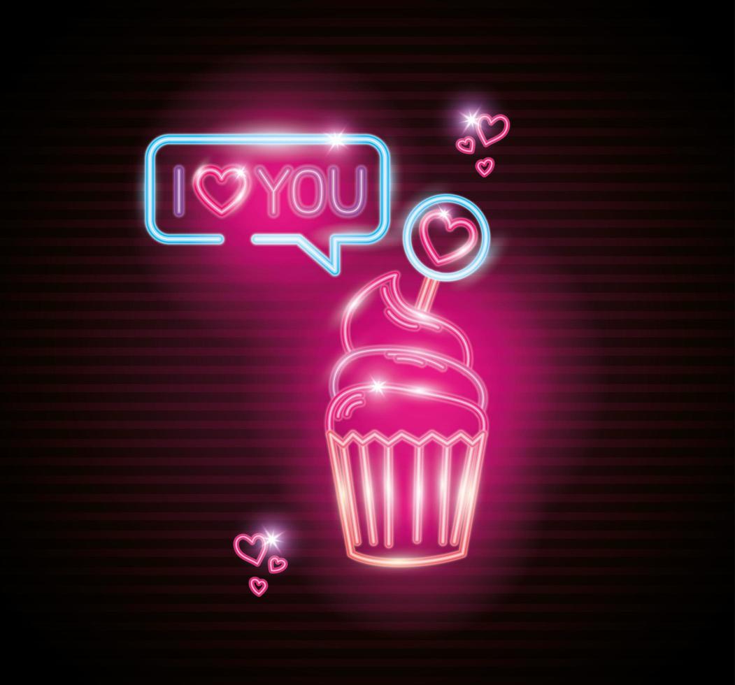 Cupcake im Neonlicht, Valentinstag vektor