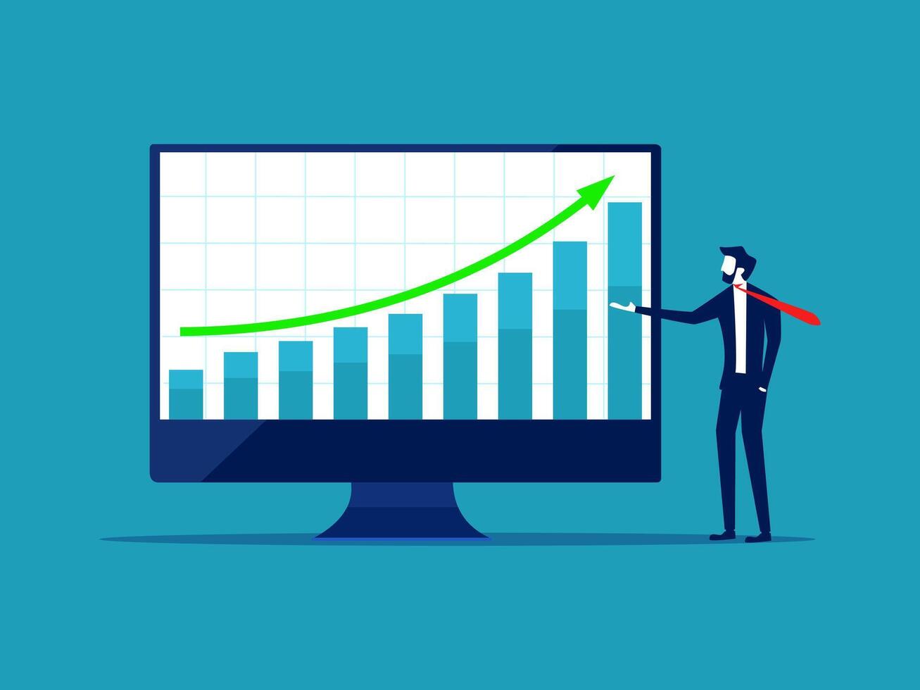 Geschäftsmann zeigen beim ein Graph auf ein Monitor vektor