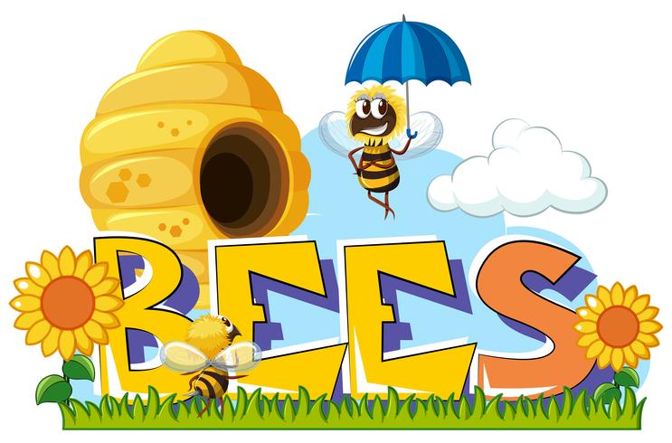 Bees flyger runt i trädgården vektor