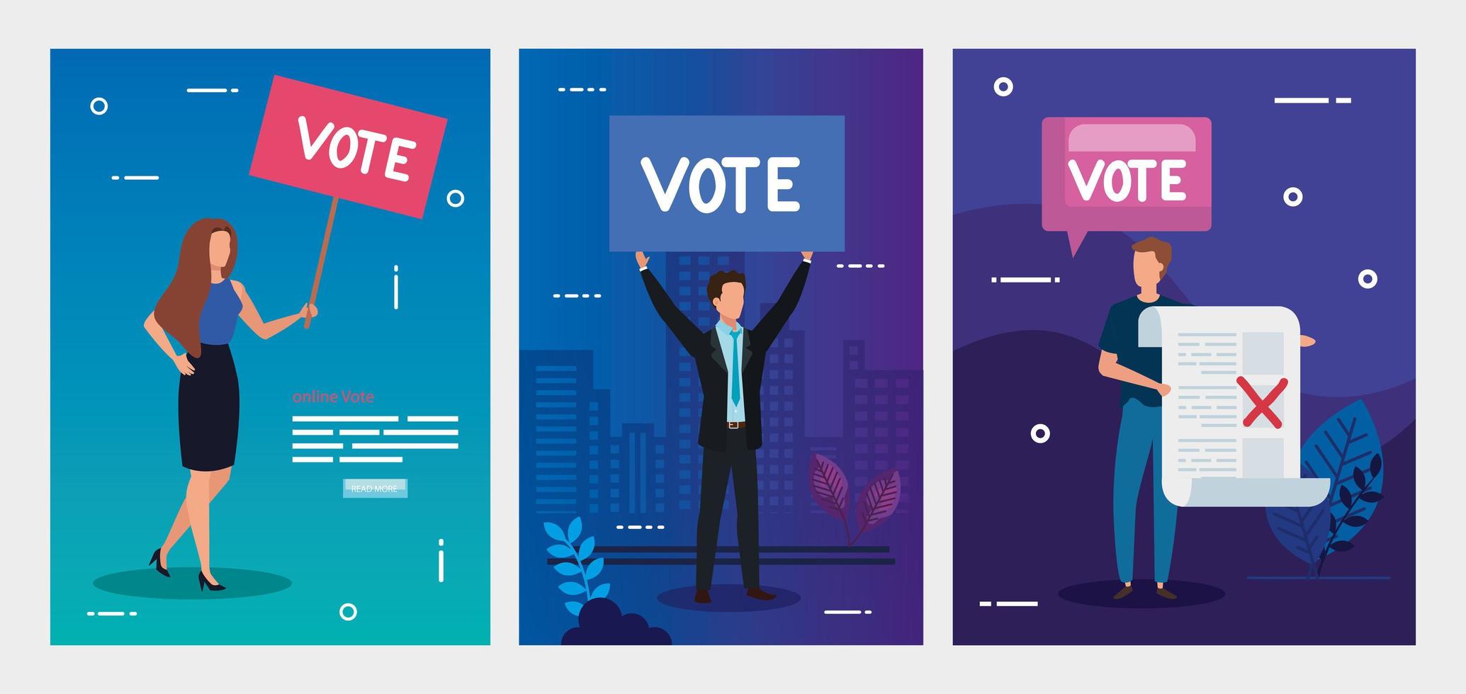 Set Poster der Abstimmung mit Geschäftsleuten vektor