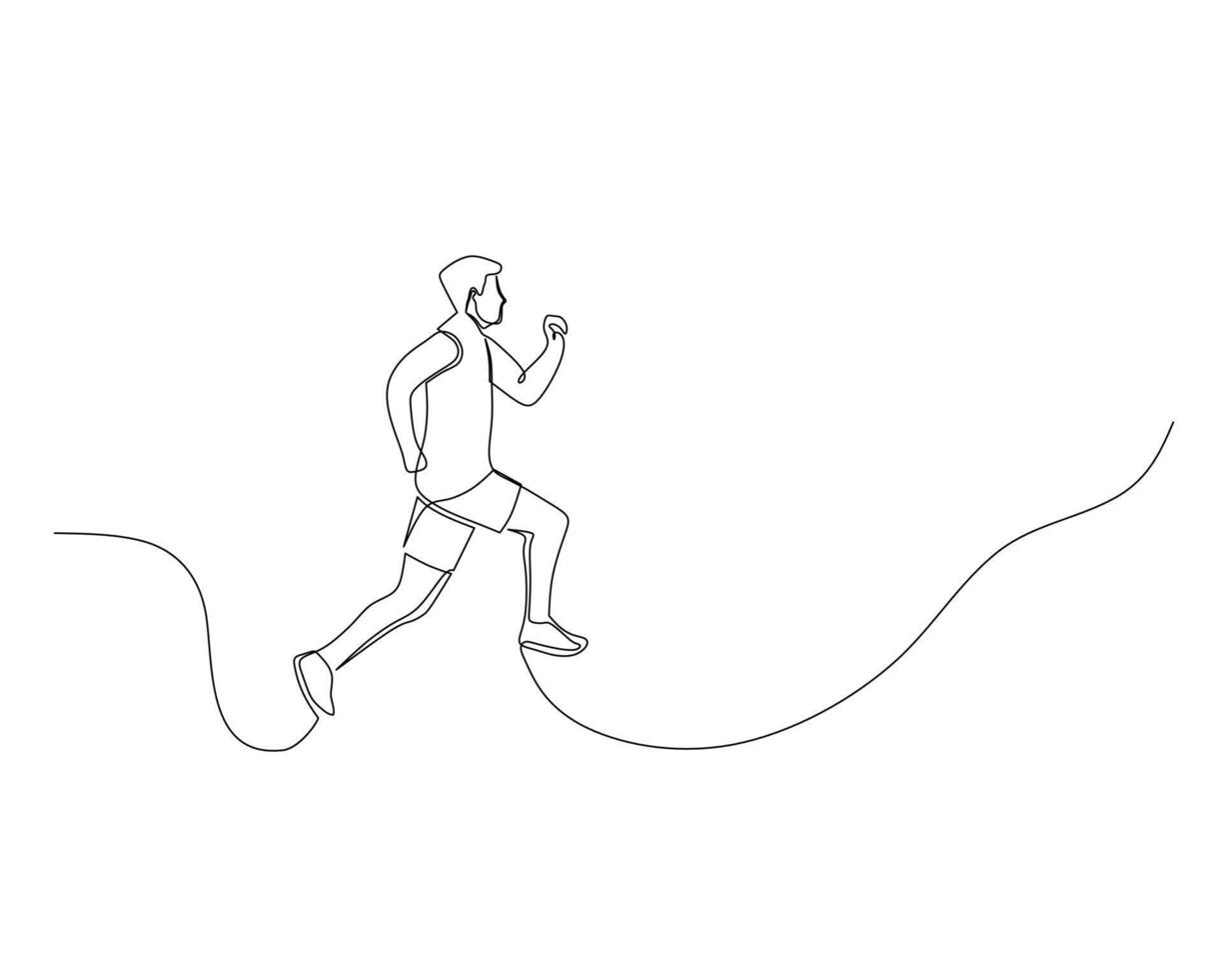 kontinuierlich Single Linie Zeichnung von ein Mann war Laufen auf ein Wicklung Straße. gesund Sport Ausbildung Konzept. Design Illustration vektor