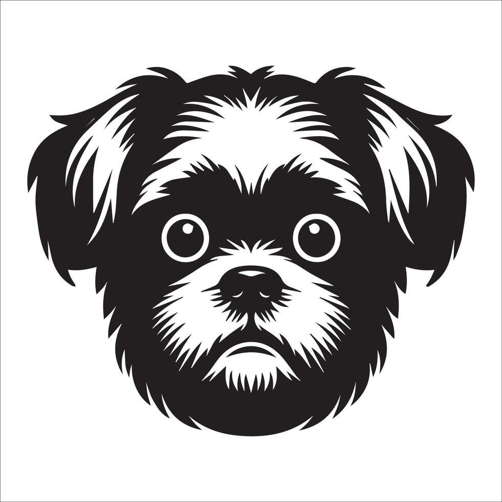 printdog logotyp - en shih tzu hund förvirrad ansikte illustration i svart och vit vektor