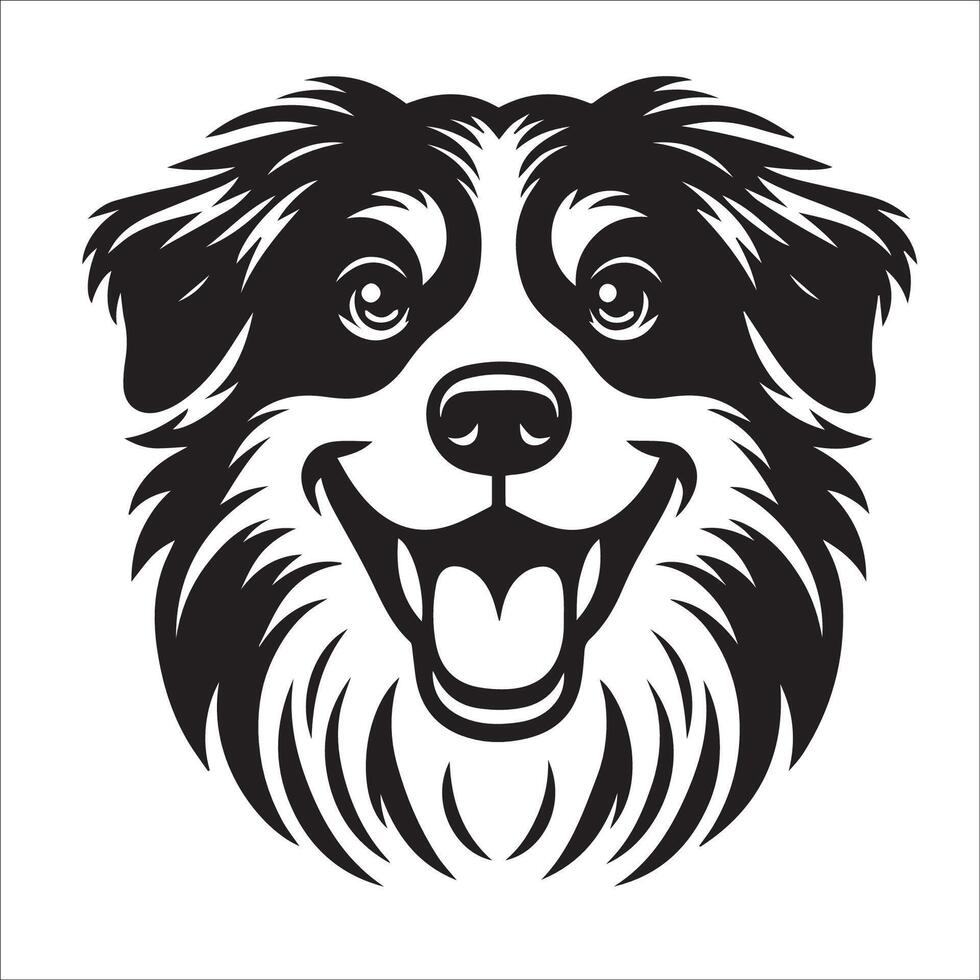 australier herde hund - ett australier herde hund Lycklig ansikte illustration i svart och vit vektor