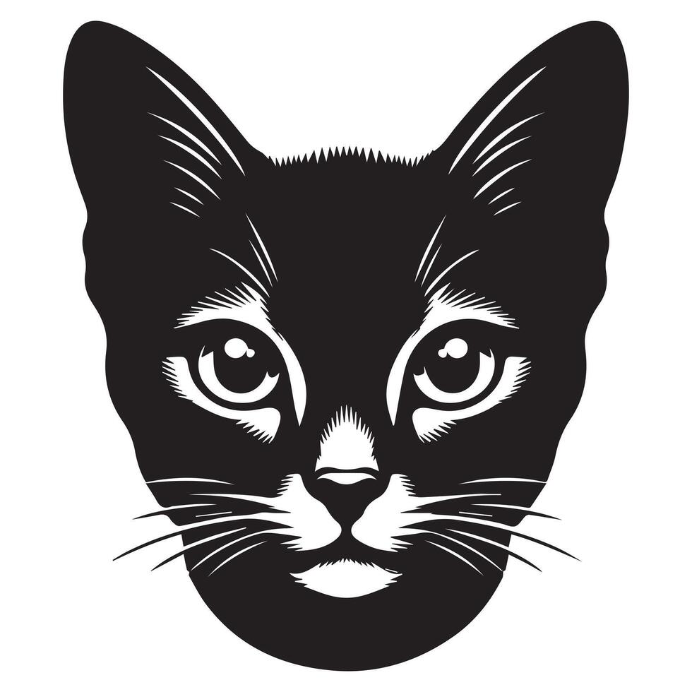 abessinier katt ansikte med intensiv öga illustration i svart och vit vektor