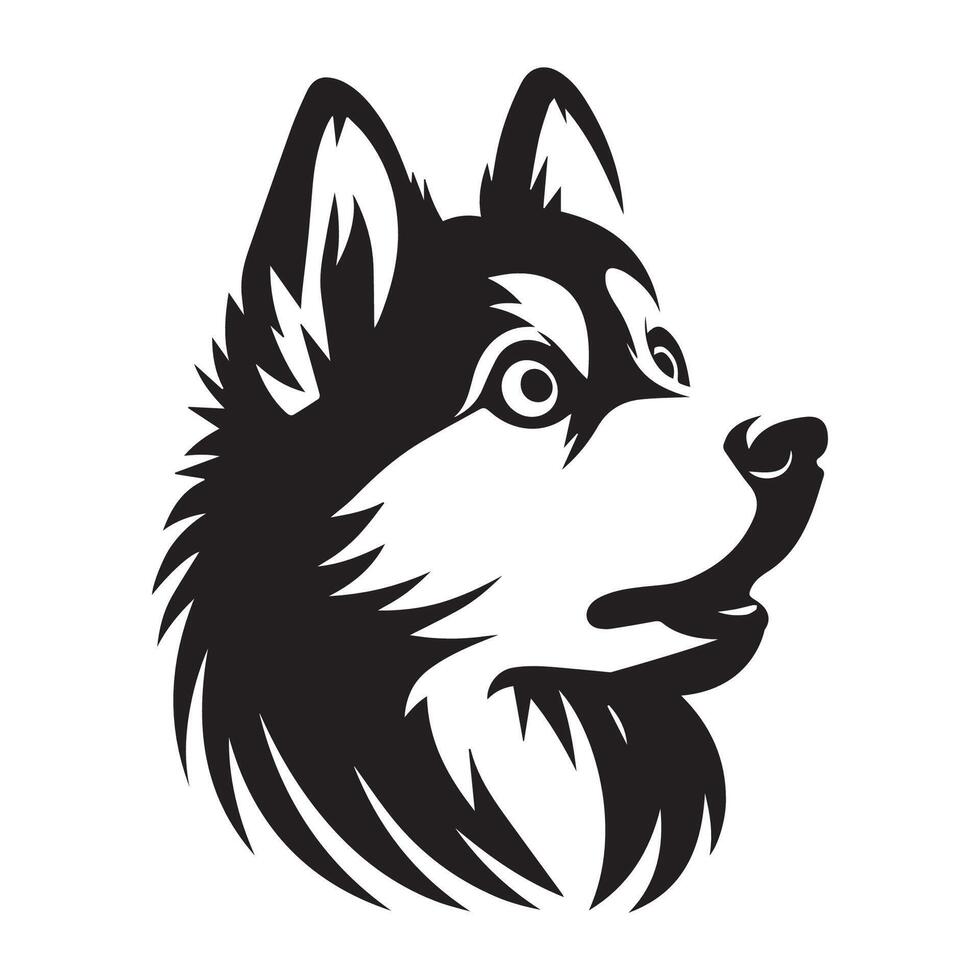 hund - en sibirisk hes hund uppskrämd ansikte illustration i svart och vit vektor