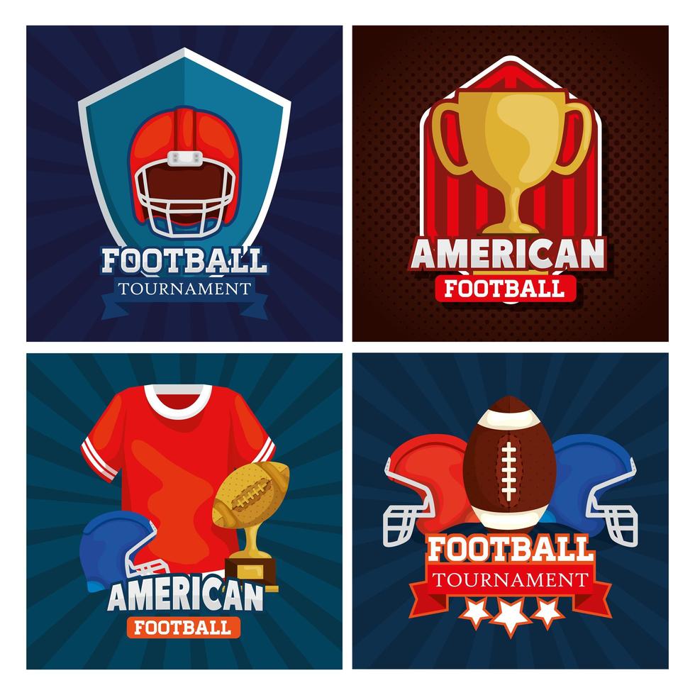 Set Poster von American Football mit Dekoration vektor