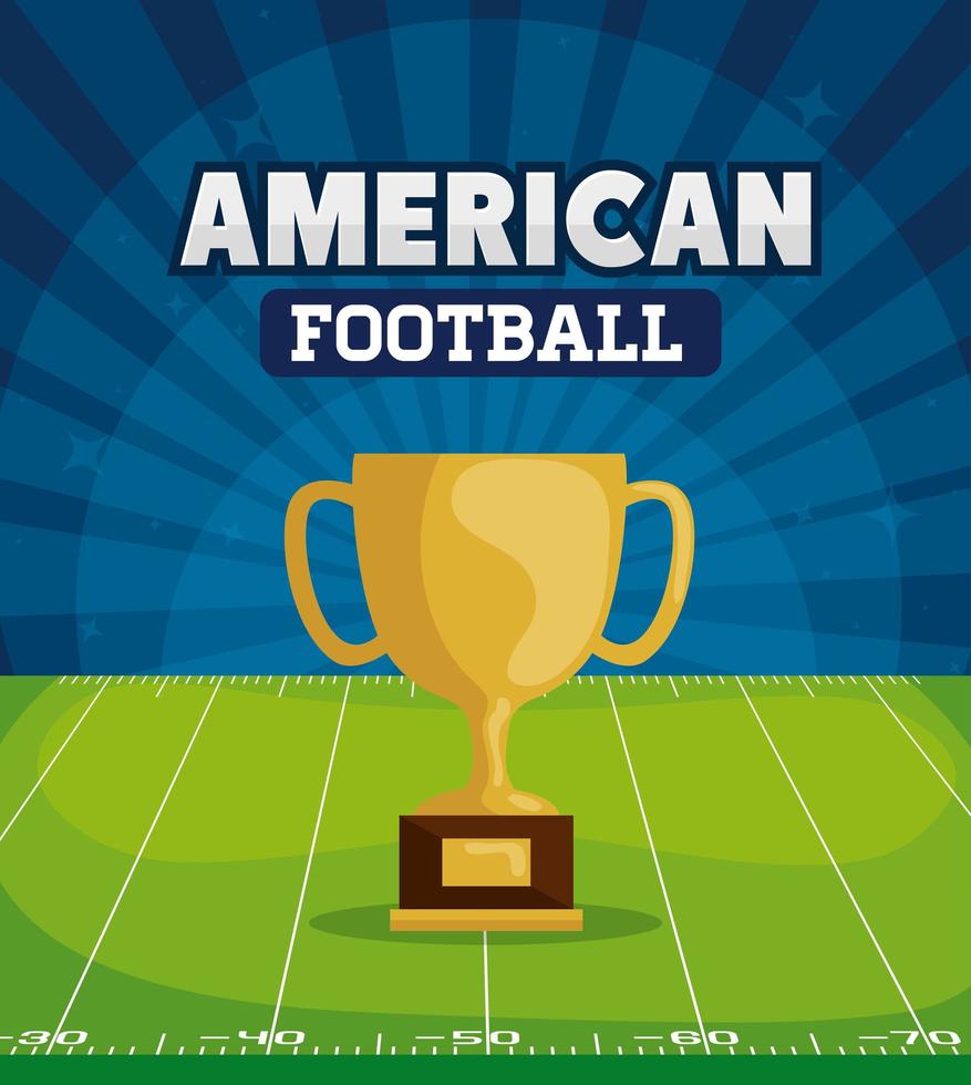 affisch av amerikansk fotboll med cup trofé i fält vektor