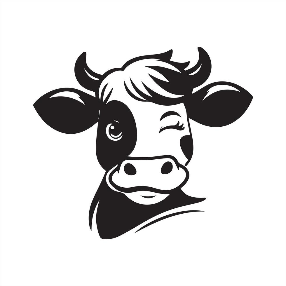 Stier - - ein flirty Kuh Kopf Illustration im schwarz und Weiß vektor