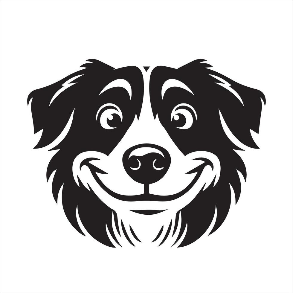 australier herde hund - ett australier herde hund busig ansikte illustration i svart och vit vektor