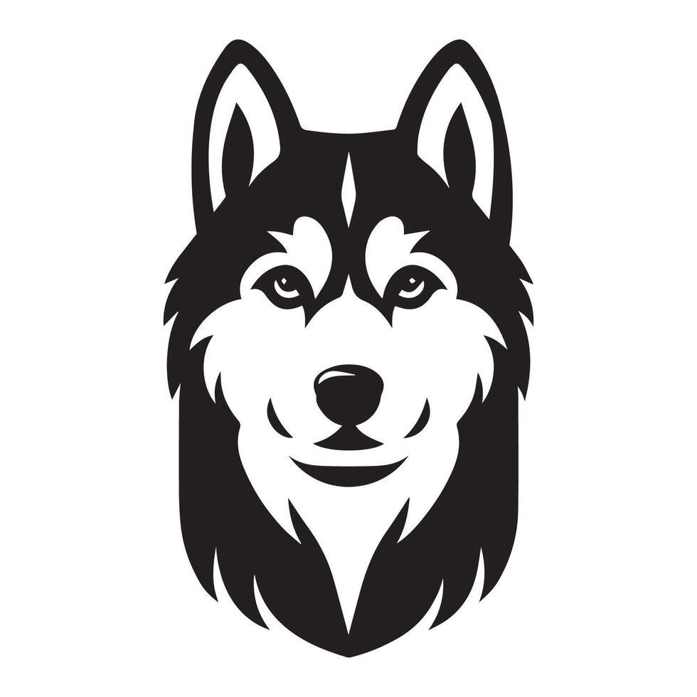 hund ansikte logotyp - en sibirisk hes hund vaksam ansikte illustration i svart och vit vektor