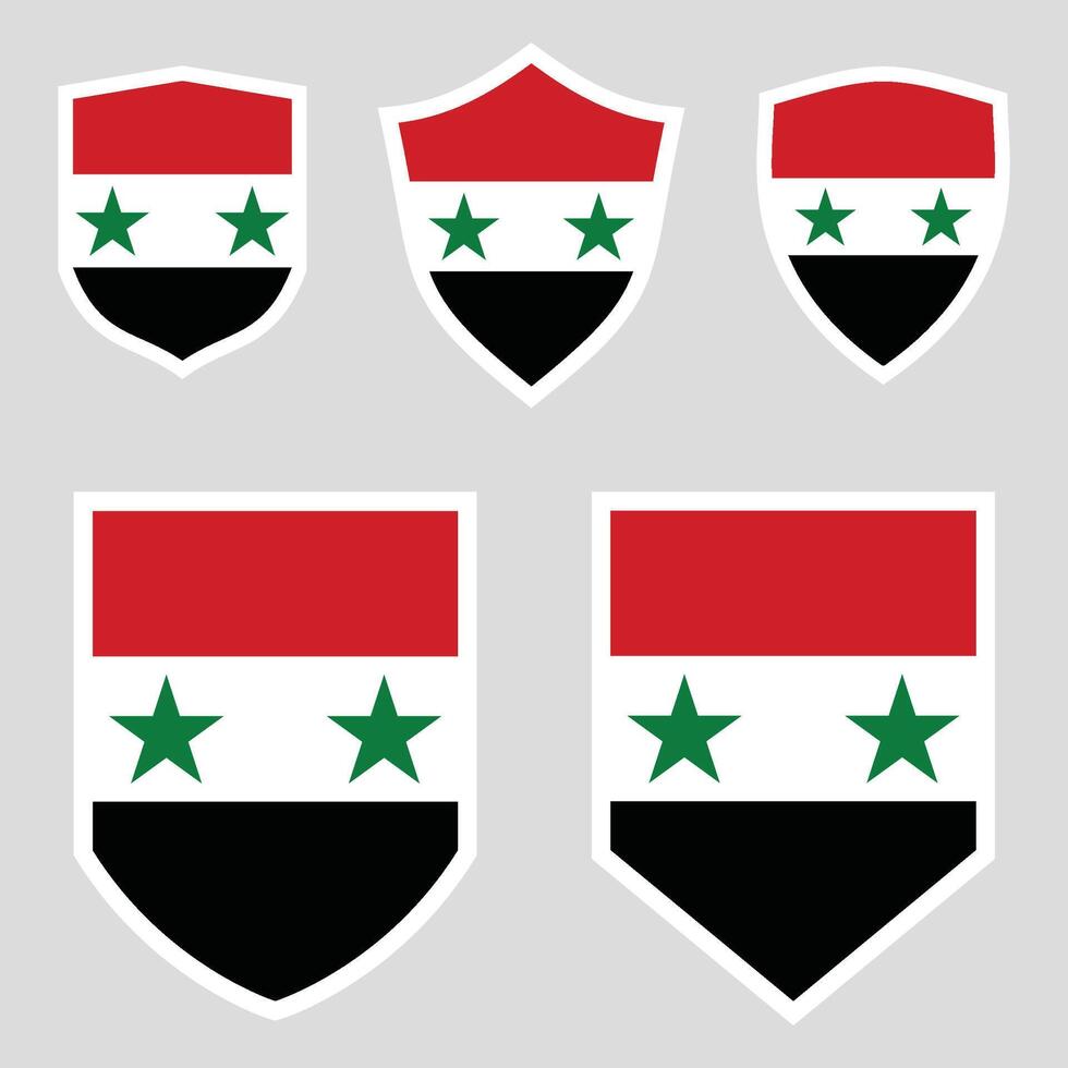 uppsättning av syrien flagga i skydda form ram vektor