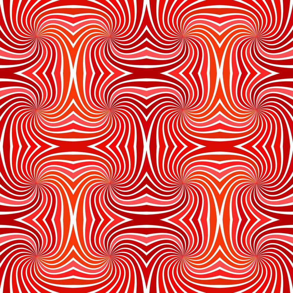 rot abstrakt hypnotisch nahtlos gestreift Spiral- Wirbel Muster Hintergrund Design mit wirbelnd Strahlen vektor