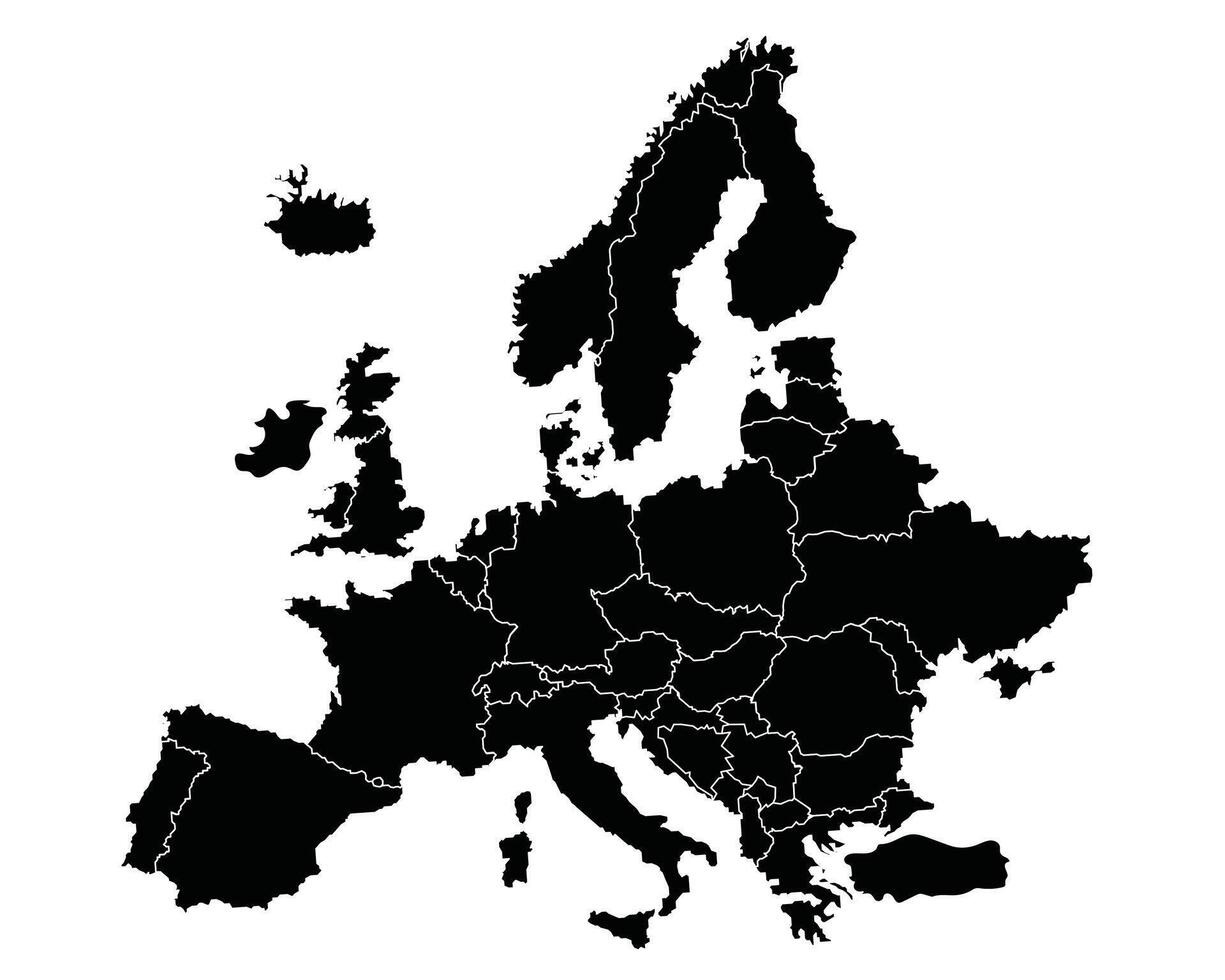 skiktad Europa Karta silhuett på vit bakgrund vektor