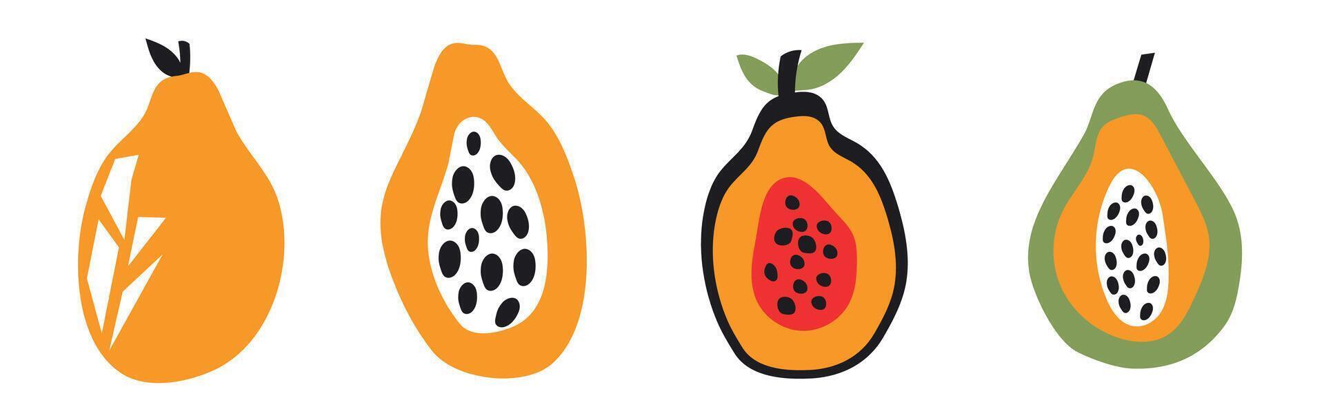 uppsättning av abstrakt papaya. enkel papaya. samtida trendig illustration. frukt samling design för interiör, affisch, omslag, baner. Allt element är isolerat. vektor