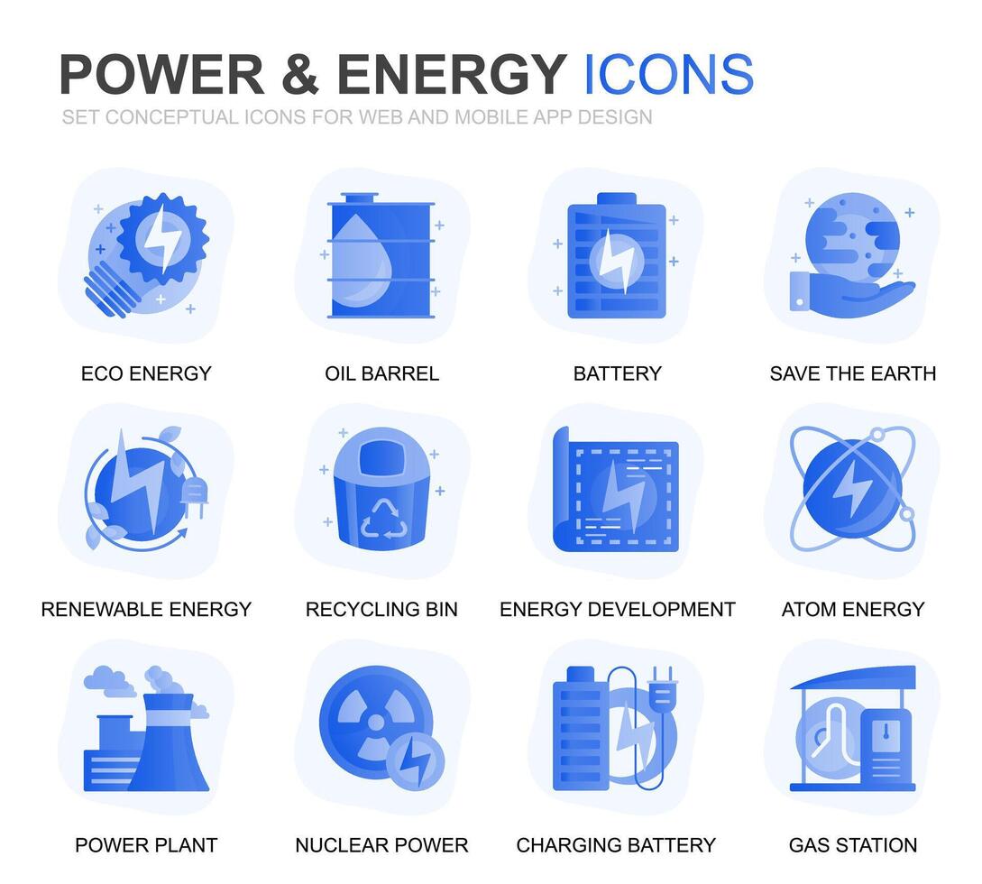 modern uppsättning kraft industri och energi lutning platt ikoner för hemsida och mobil appar. innehåller sådan ikoner som sol- panel, eco energi, kraft växt. konceptuell Färg platt ikon. piktogram packa. vektor