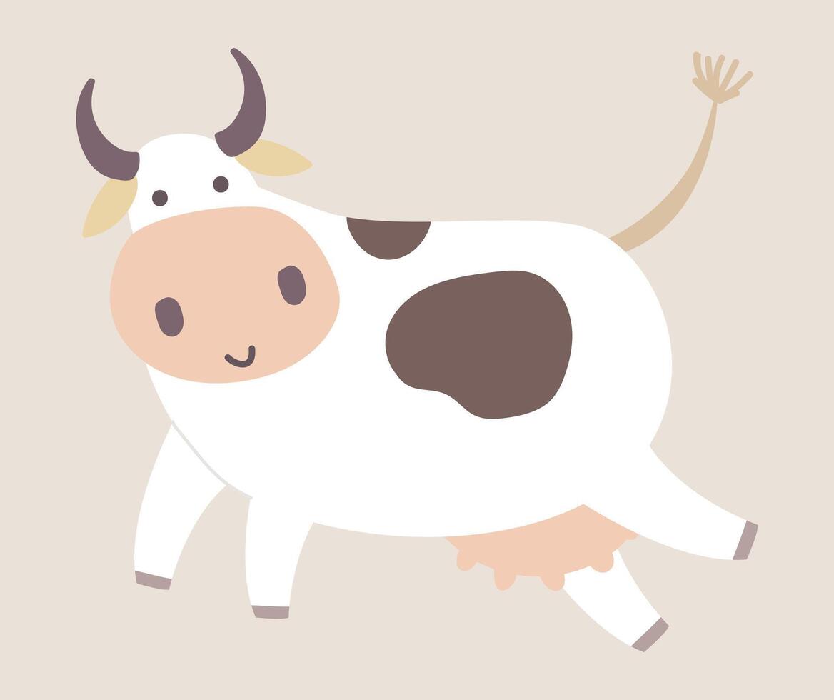 söt fick syn på ko med juver i platt design. inhemsk djur- boskap odla. illustration isolerat. vektor