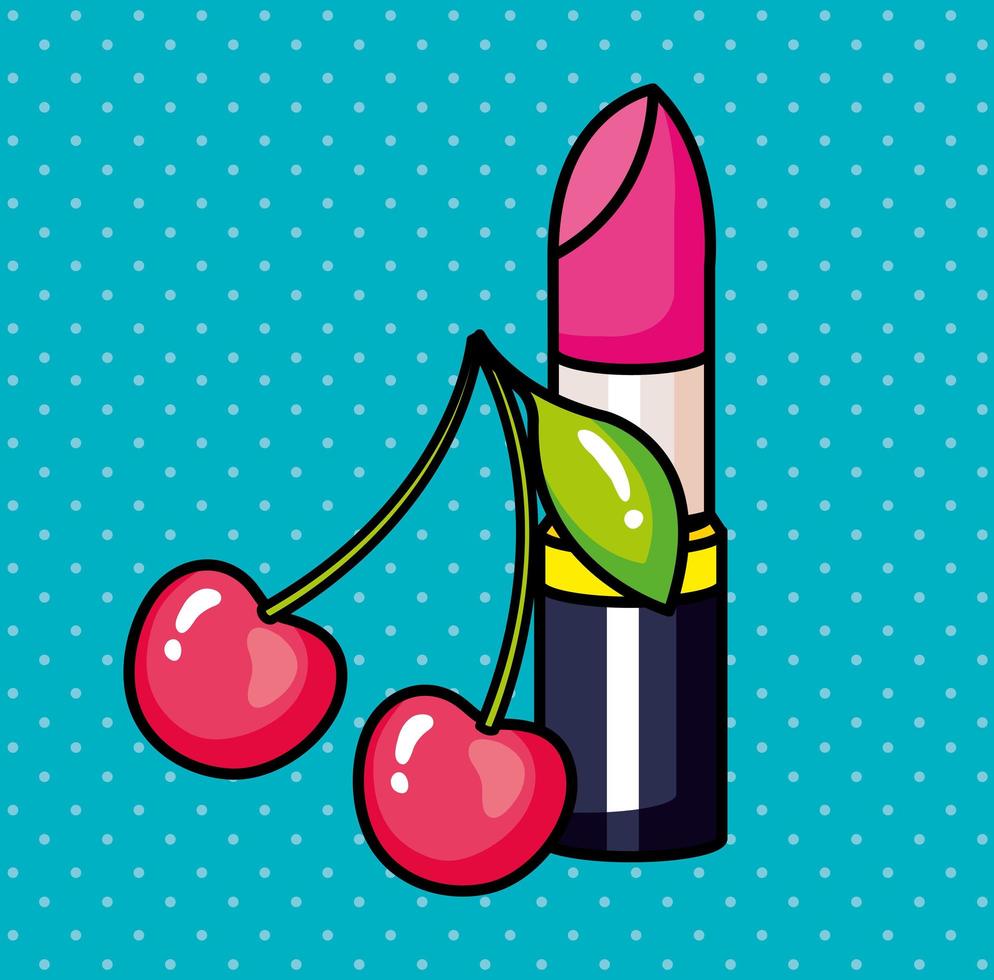 Lippenstift mit Kirschen-Pop-Art-Stil-Ikone vektor