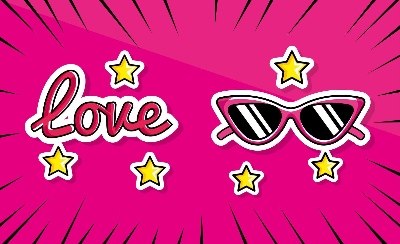 Sonnenbrille mit Liebesschriftzug und Sternen im Pop-Art-Stil vektor