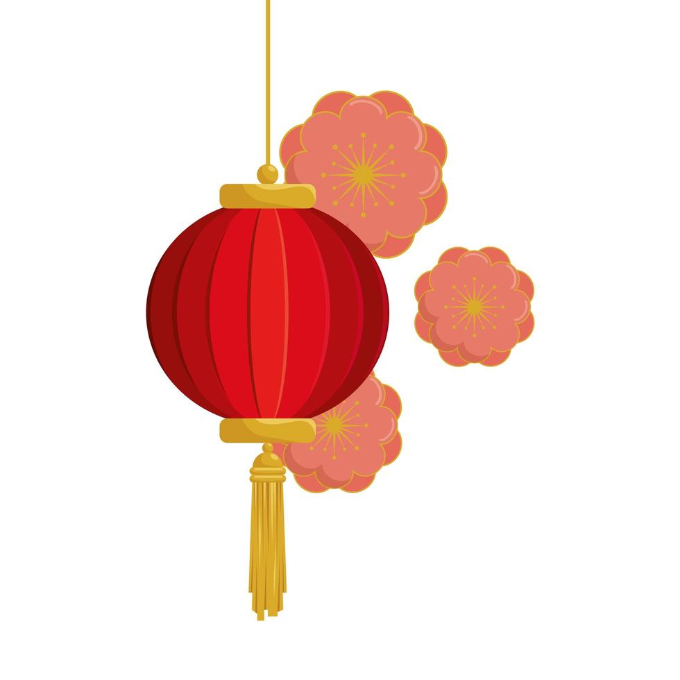 lykta kinesiska hängande med blommor isolerade ikon vektor