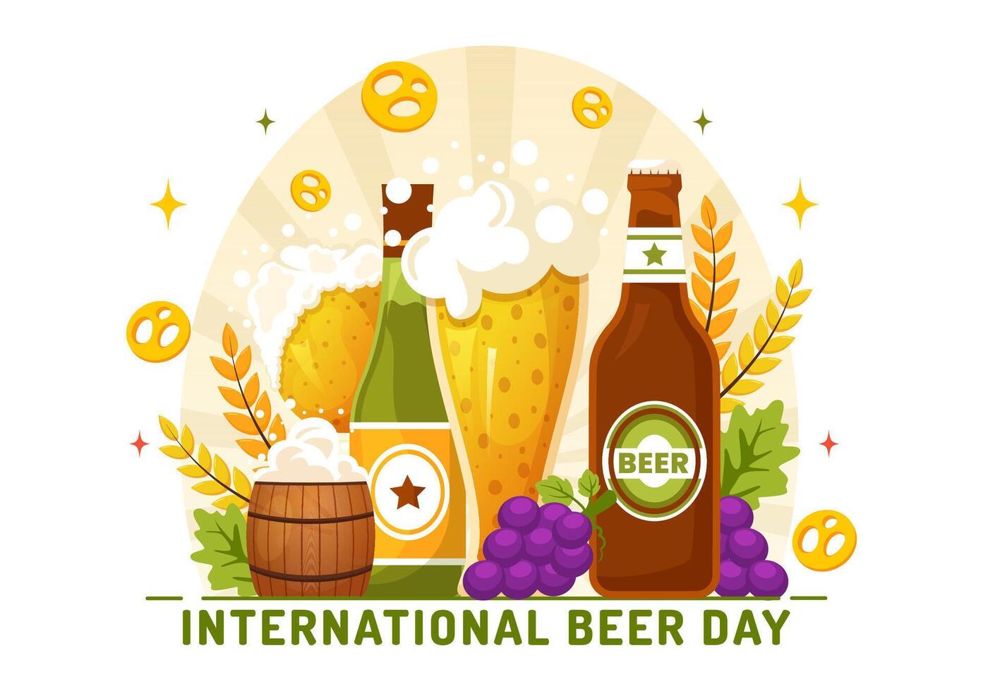 International Bier Tag Illustration auf 5 August mit Prost Biere Feier und brauen im eben Karikatur Hintergrund Design vektor