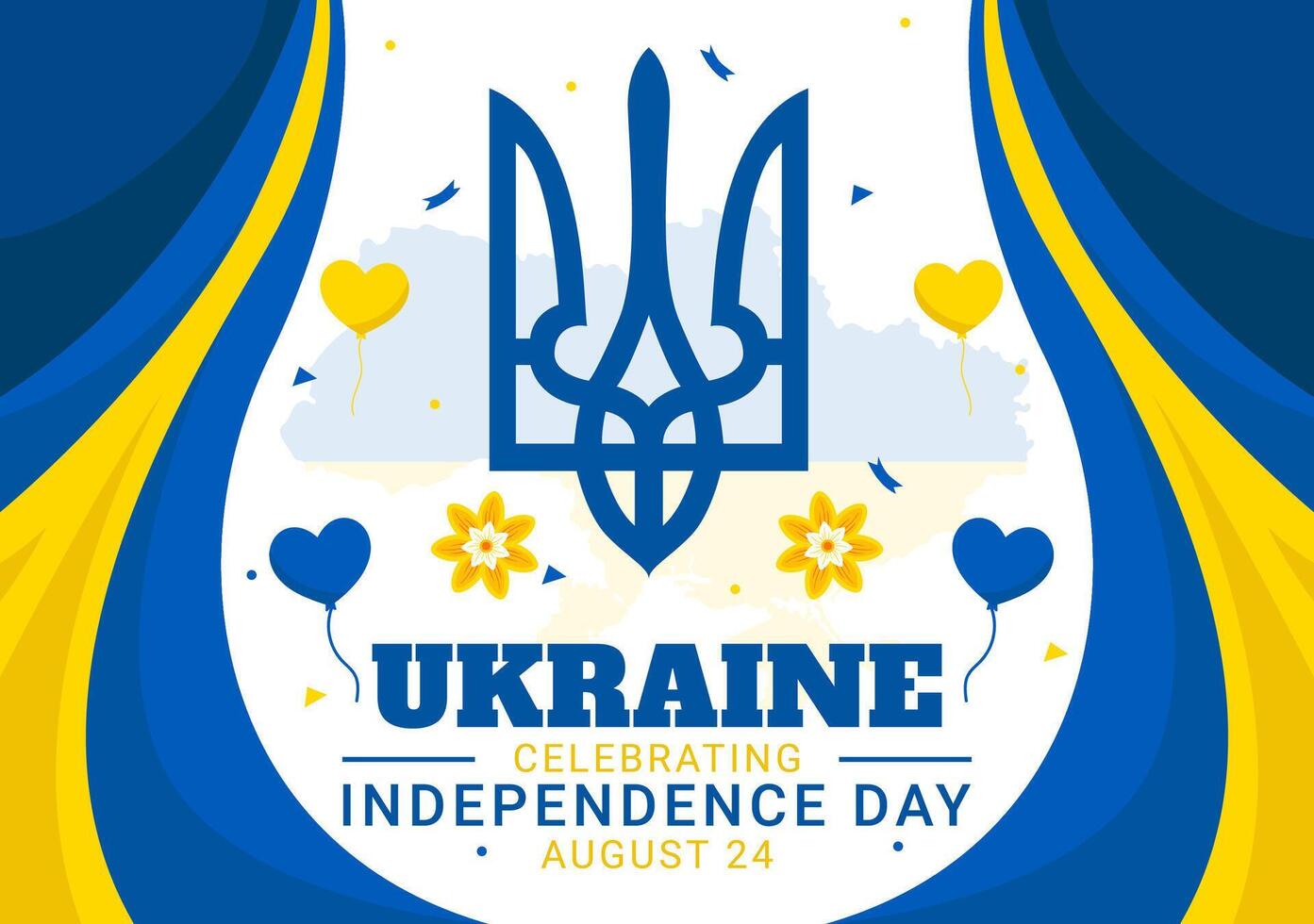 Lycklig ukraina oberoende dag illustration på 24 augusti med ukrainska flagga bakgrund i nationell Semester platt tecknad serie bakgrund vektor