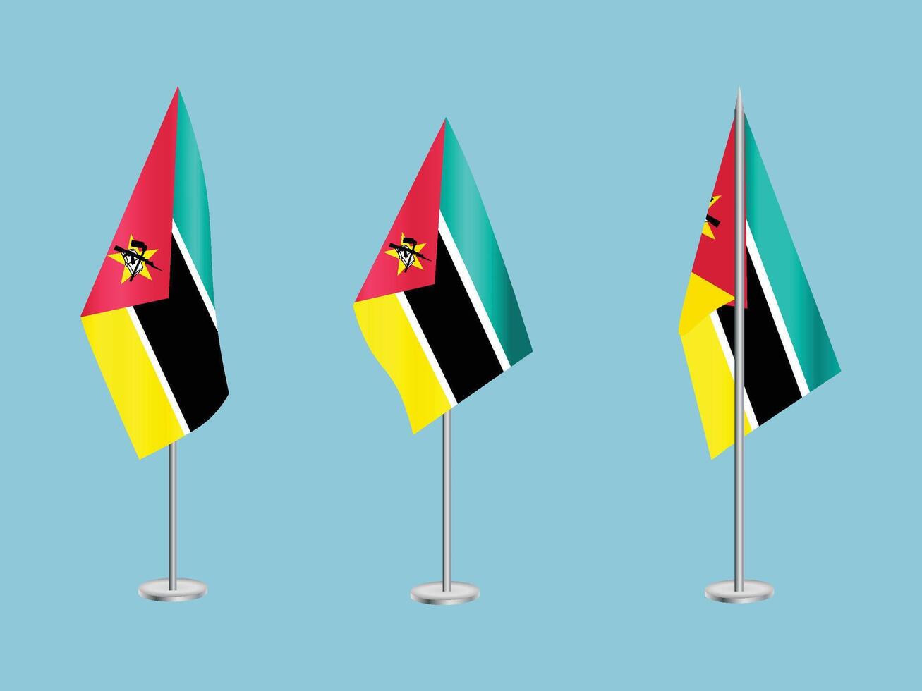 flagga av moçambique med silver- stolpe.set av moçambiques nationell flagga vektor