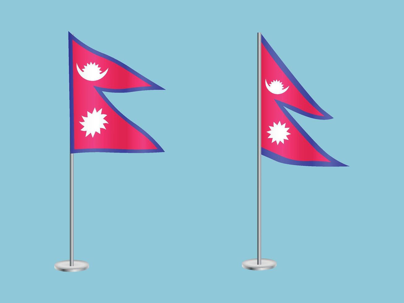 flagga av nepal med silver- stolpe.set av nepals nationell flagga vektor