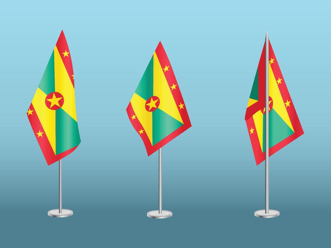 flagga av grenada med silver- stolpe.set av grenadas nationell flagga vektor