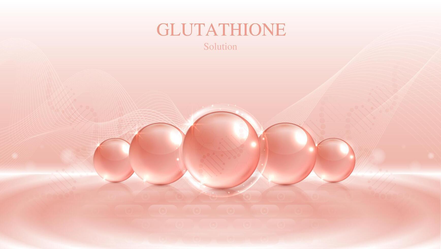 Glutathion Serum Tropfen Über Rosa Haut Zellen mit kosmetisch Werbung. gesund Leben medizinisch und Diät Ergänzung. natürlich Haut Pflege kosmetisch stimulieren Kollagen. Design. vektor