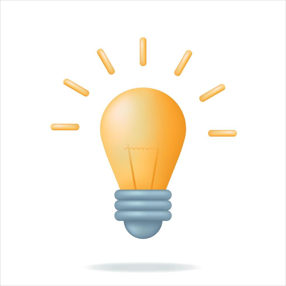 3d Gelb Licht Birne Symbol. leuchtend Lampe. Idee, Lösung, Geschäft, Strategie Konzept. vektor